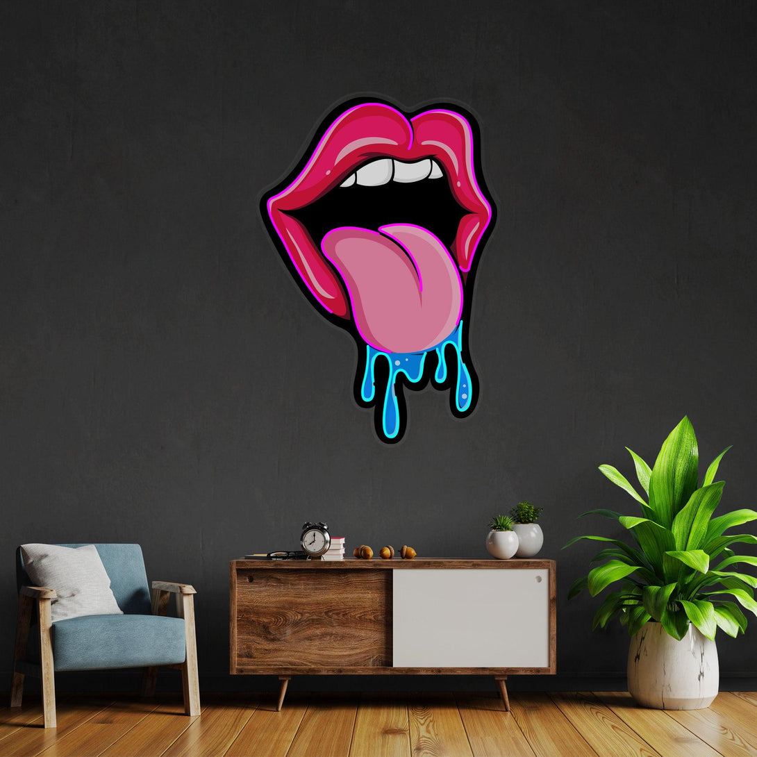 Lips Dripping Led Neon Acrylic Artwork