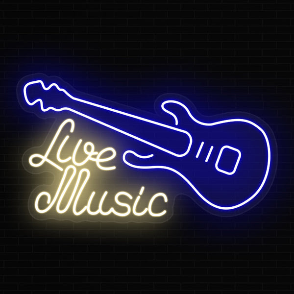 Live Music Guitar Neon Sign