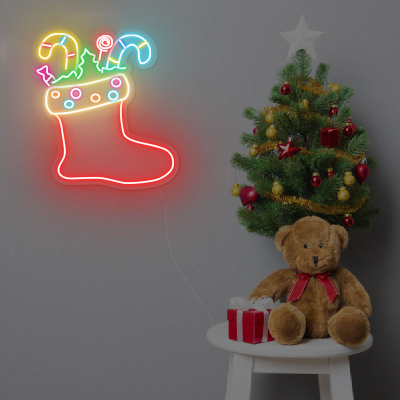 Neon Christmas Stocking Sign For Home - ageneon