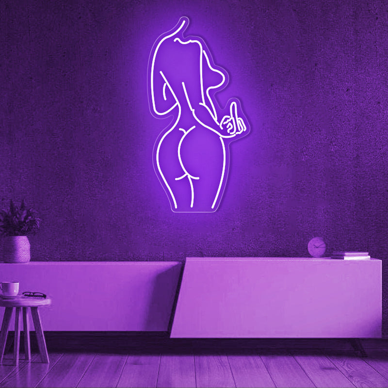 Woman Body Shape With Middle Finger Neon Sign - ageneon