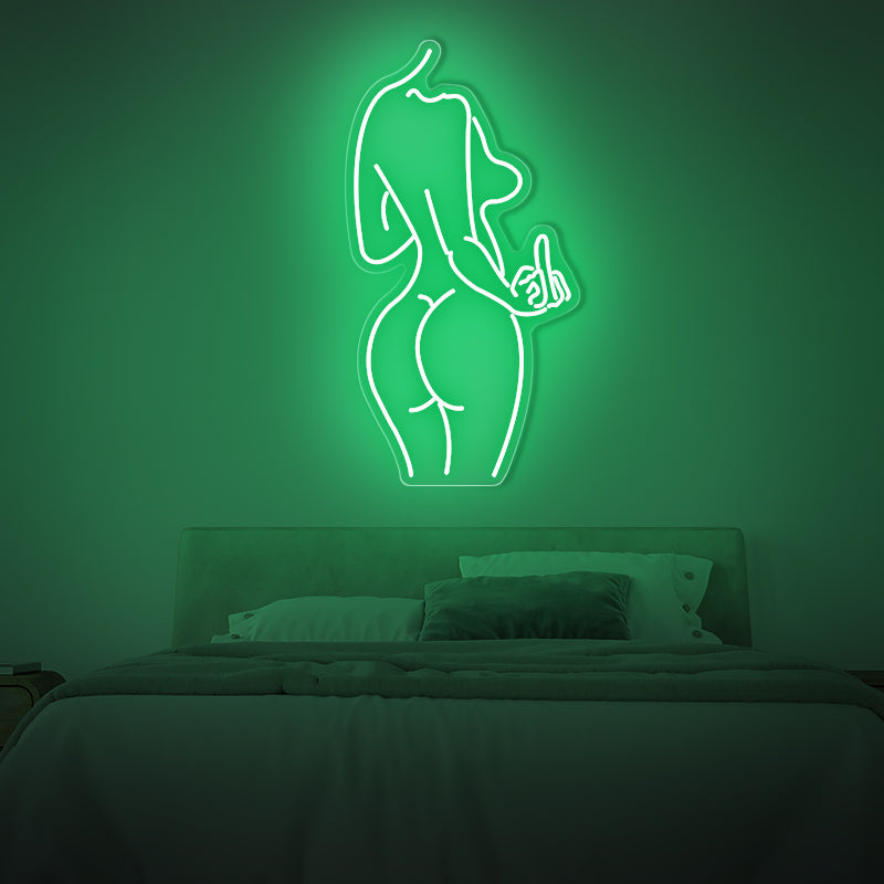 Woman Body Shape With Middle Finger Neon Sign - ageneon