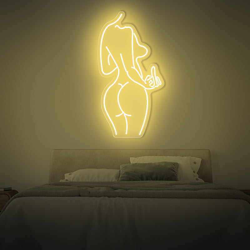 Woman Body Shape With Middle Finger Neon Sign - ageneon