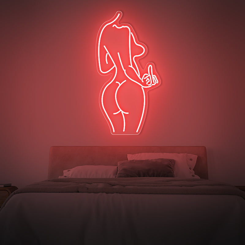 Woman Body Shape With Middle Finger Neon Sign - ageneon