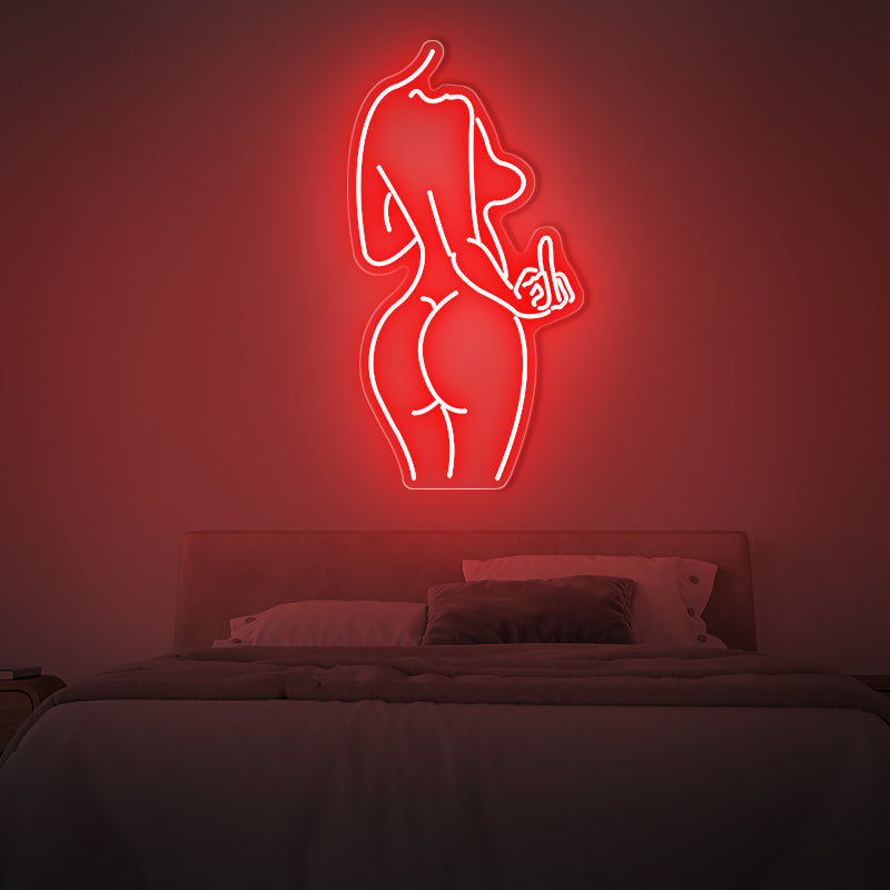 Woman Body Shape With Middle Finger Neon Sign - ageneon