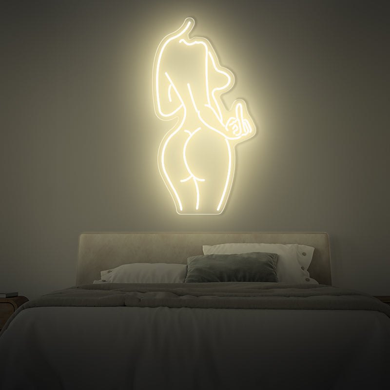 Woman Body Shape With Middle Finger Neon Sign - ageneon